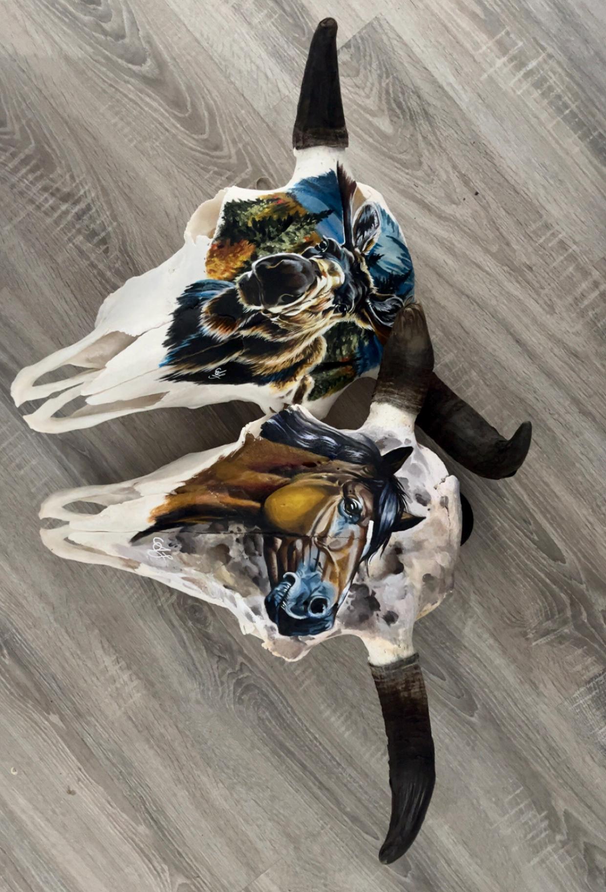 bison skull, painted moose