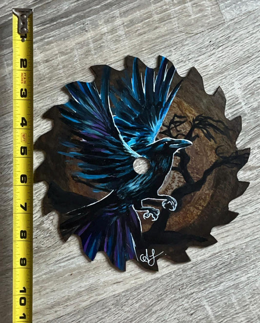 circular saw blade Hand painted raven