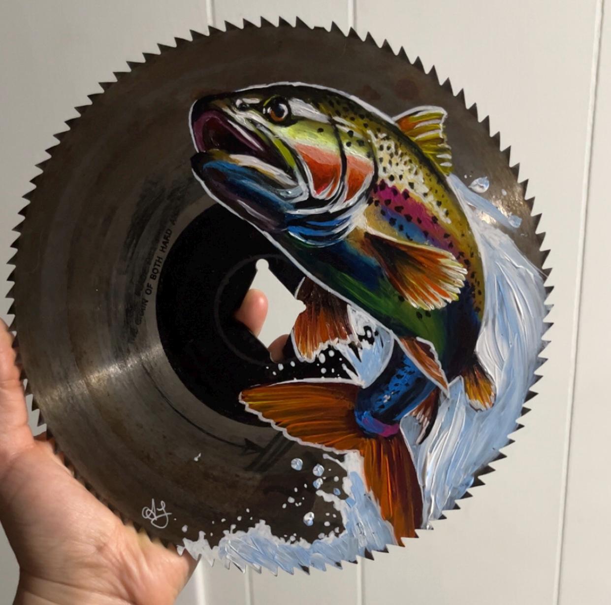 circular saw bladeHand painted rainbow trout