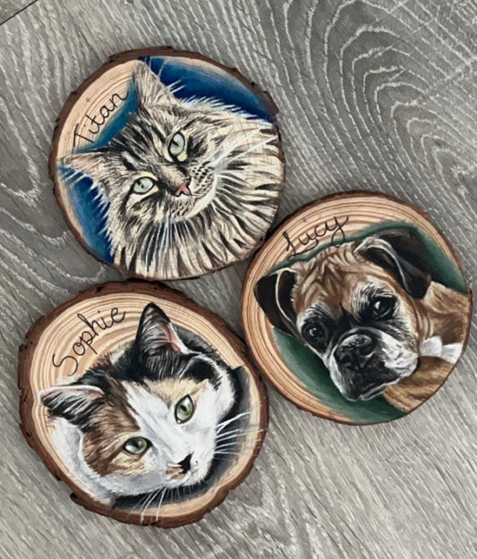 " Custom pet portrait -  wood cookie