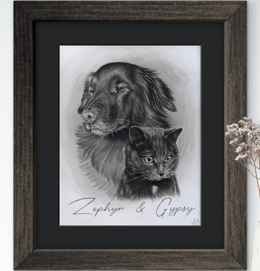 "* Custom hand drawn  pet portrait *"