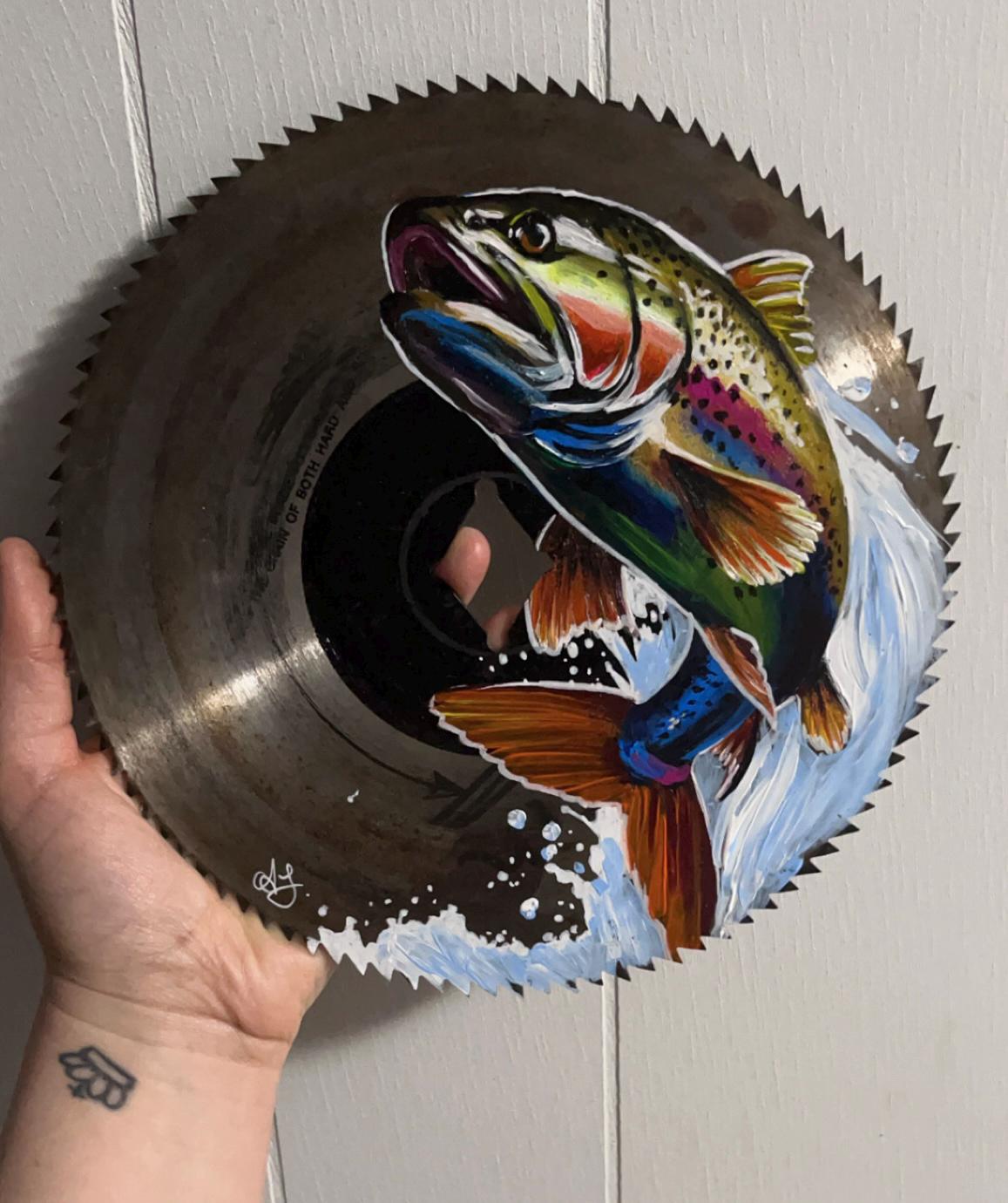 circular saw bladeHand painted rainbow trout