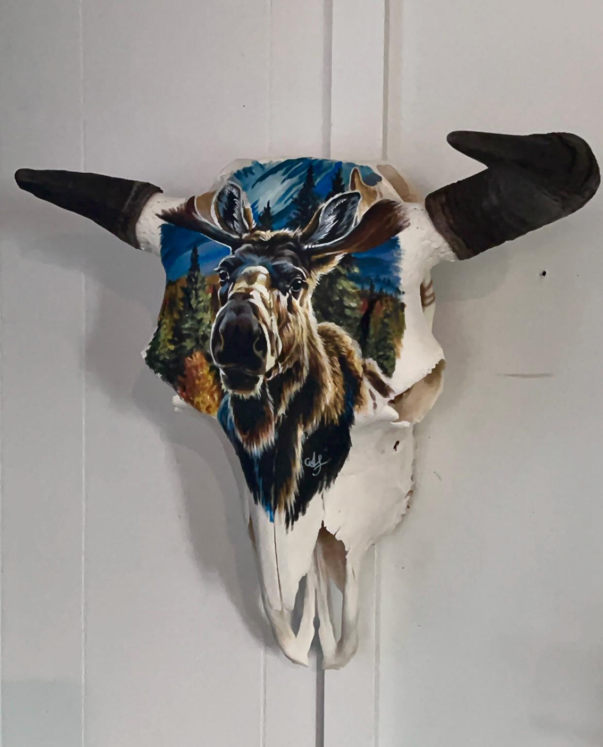 bison skull, painted moose