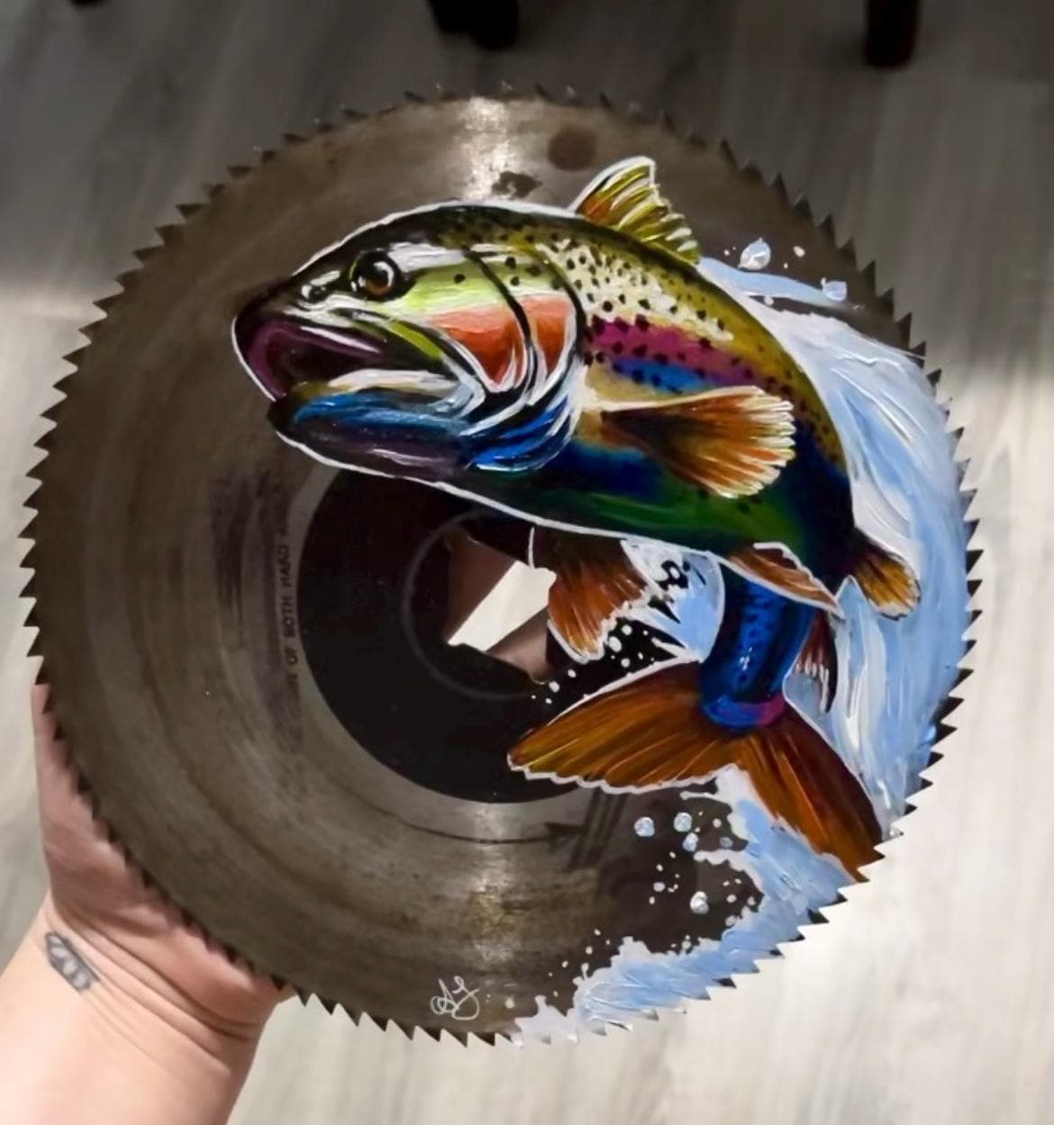 circular saw bladeHand painted rainbow trout